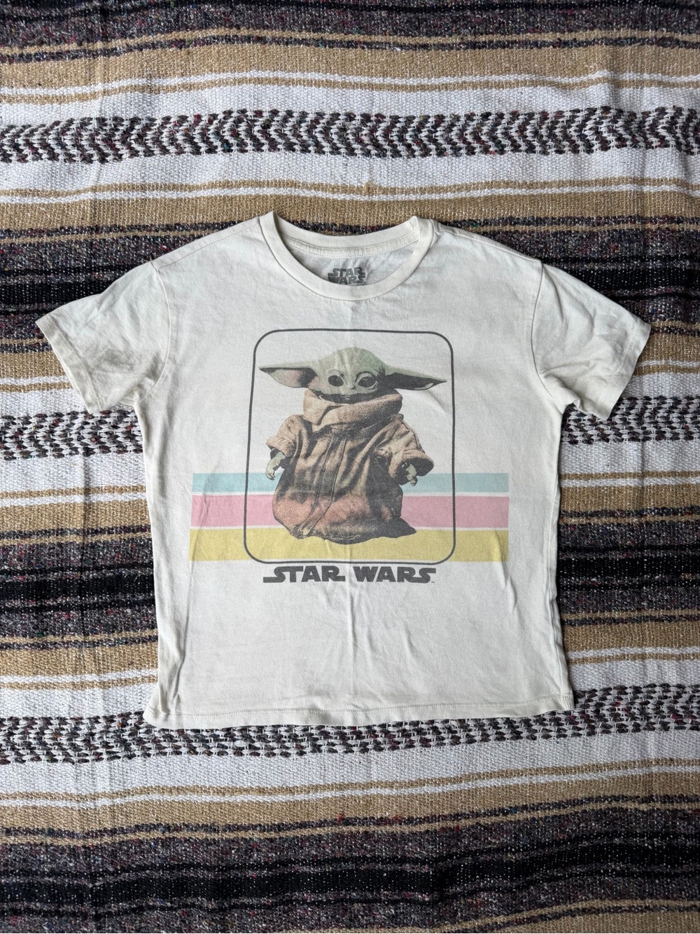 Star Wars Cream Tee with Grogu and Pastel Stripes